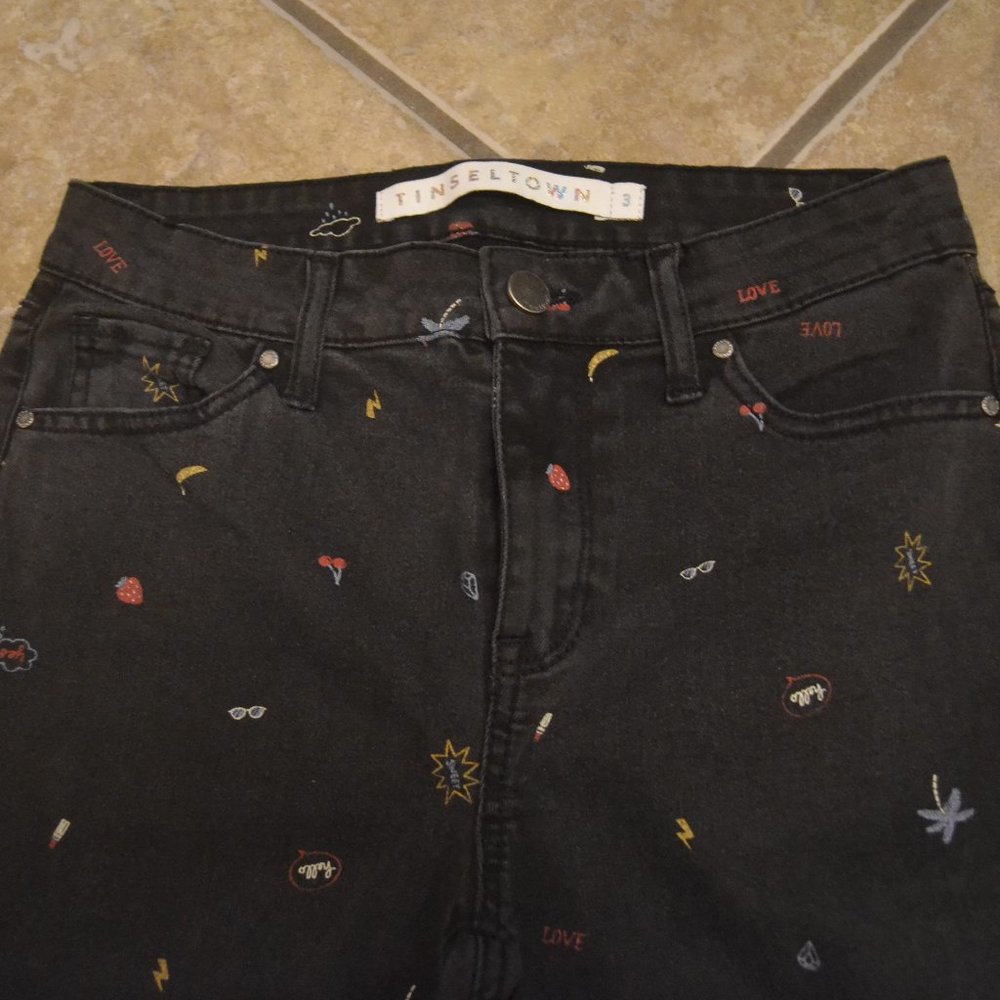 Tinseltown - Black Graphic Skinny Ankle Jeans